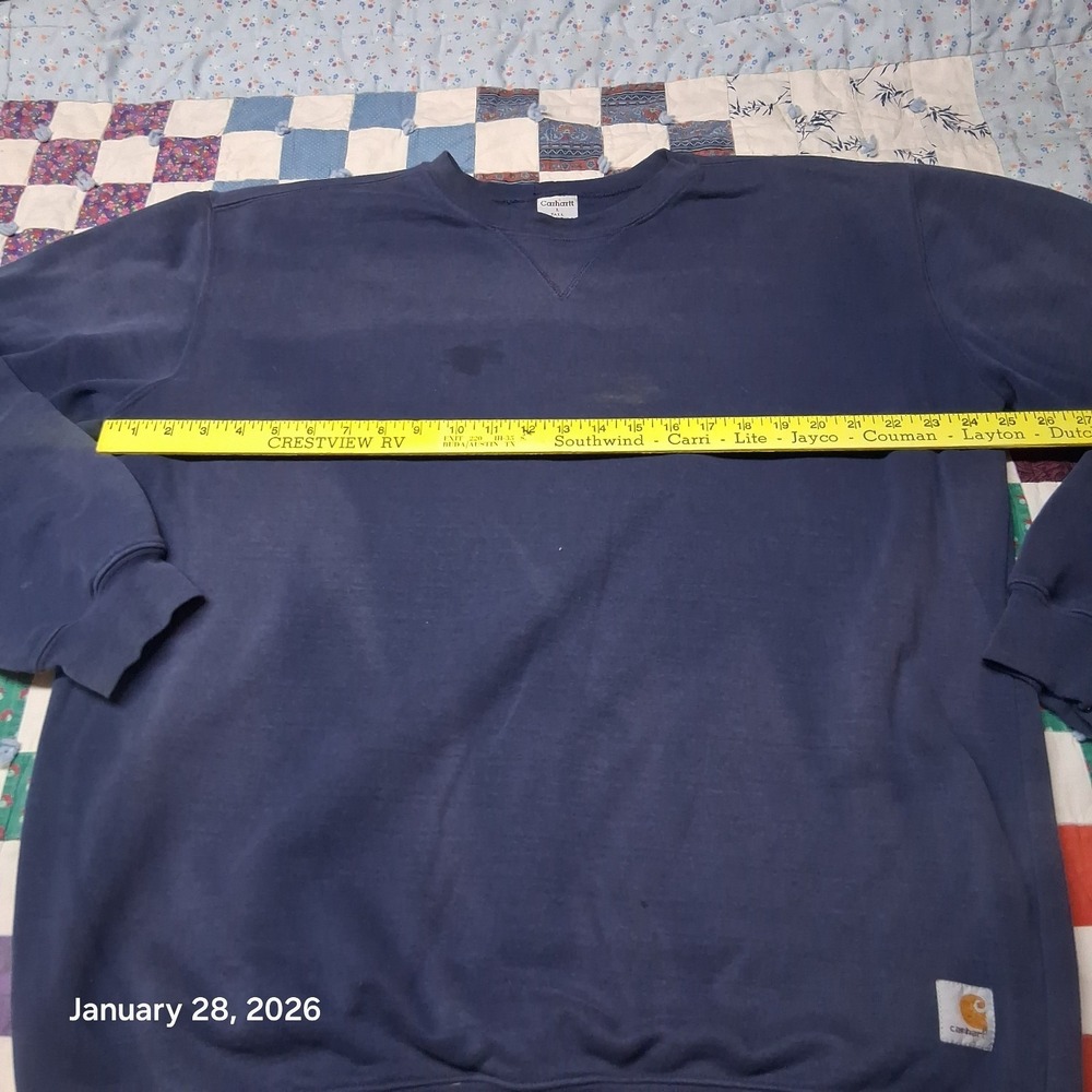 Carhartt V Stitch Dark Blue Sweatshirt Size Large Tall LT Crew Neck Distressed - Picture 7 of 9